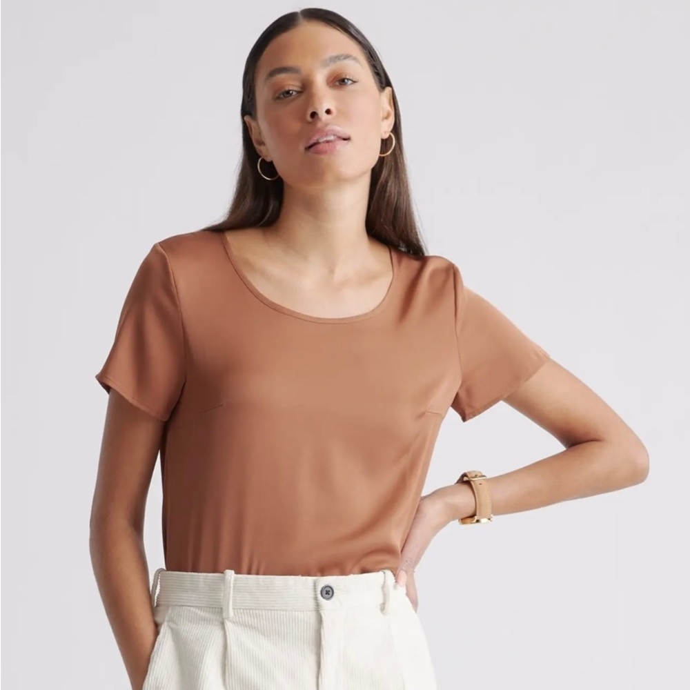 Quince Washable Stretch Silk Tee SMALL